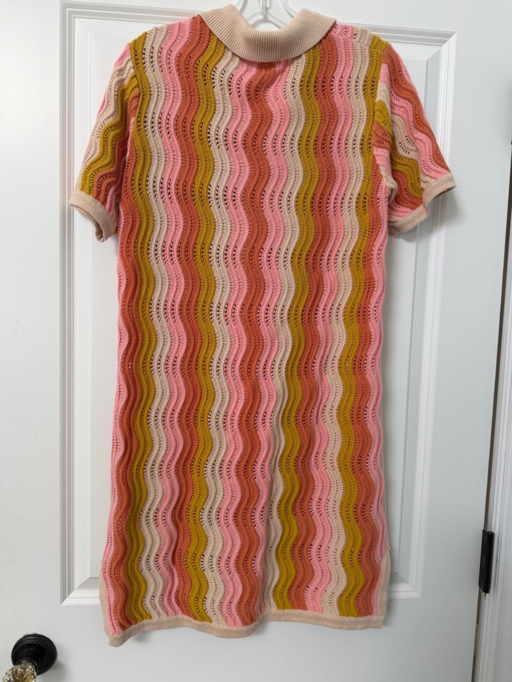 Heartloom Pink, Mustard & Cream Wavy Knit Polo Midi Dress - Picture 3 of 3